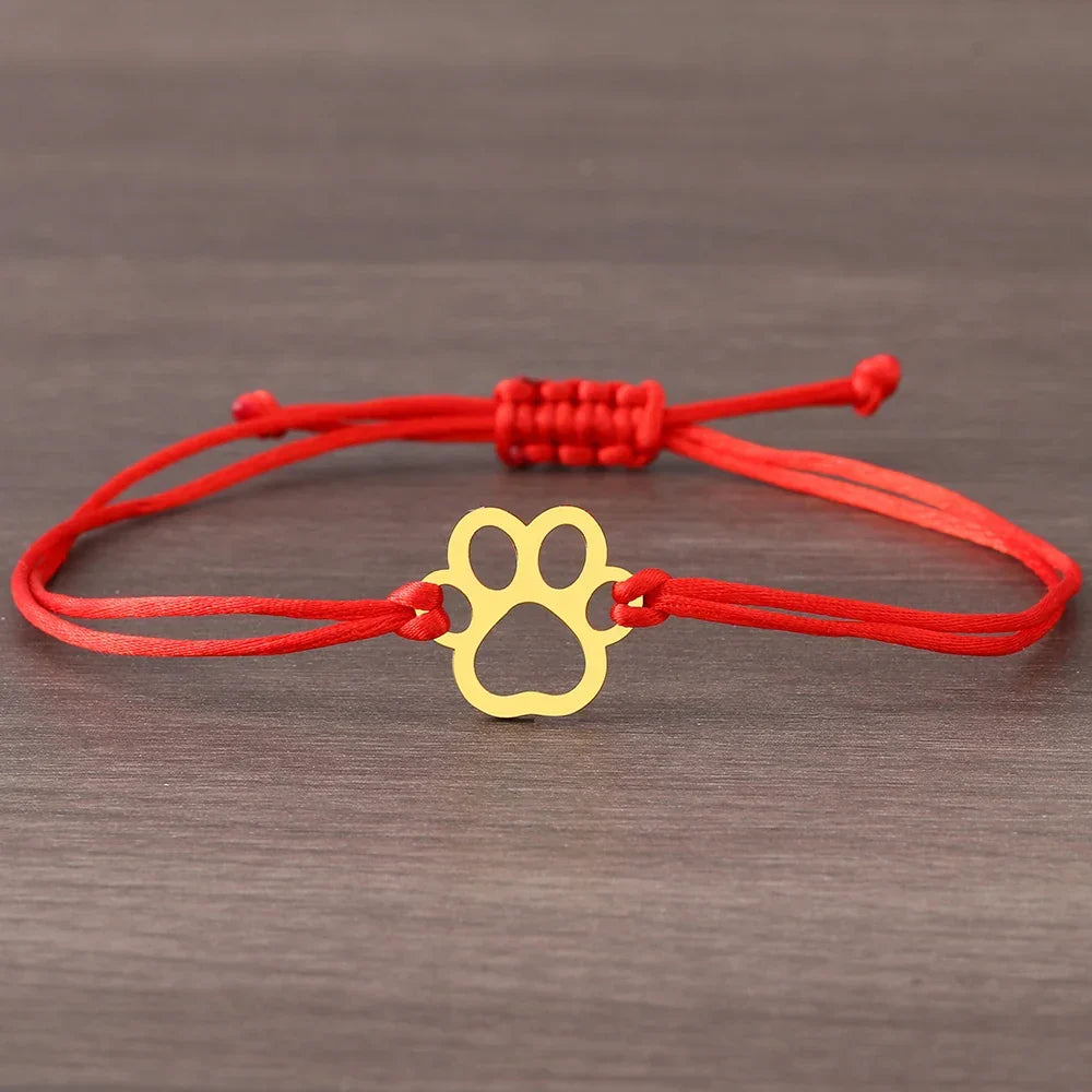 Paw Print Cord Bracelet – Justerbar svart och röd design
