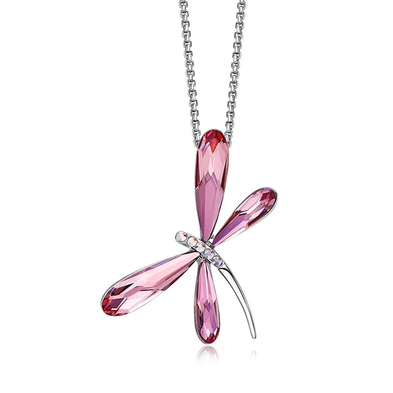 Rosa Trollslända Kristall Hänge Halsband