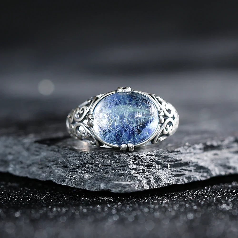 Vintagering i sterlingsilver med akvamarin