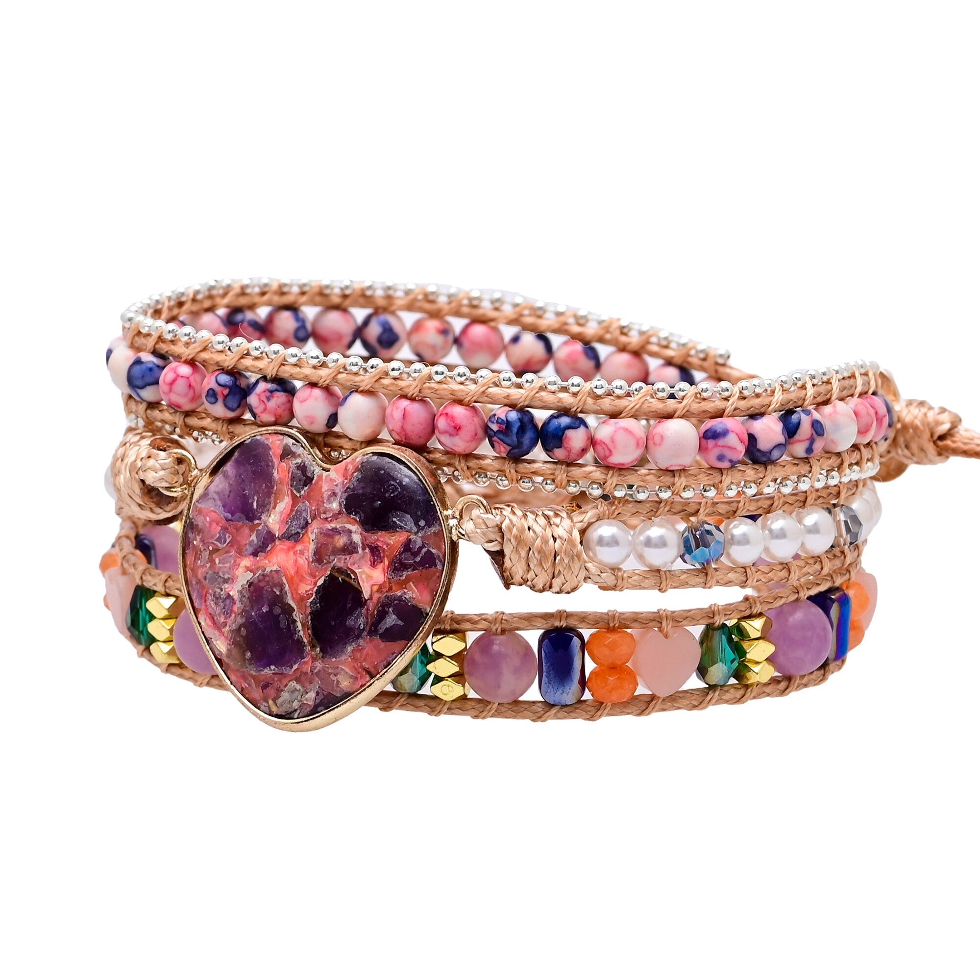 Lila Hjärta Calcite Wrap Armband