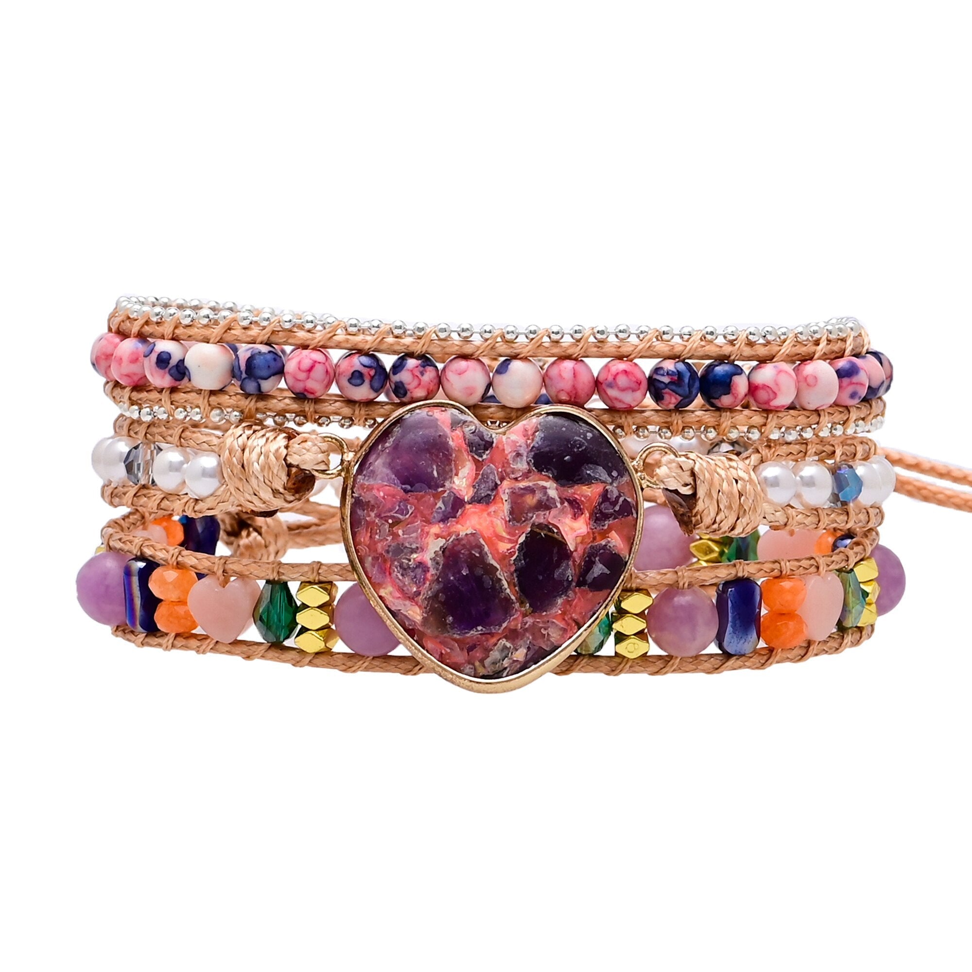 Lila Hjärta Calcite Wrap Armband