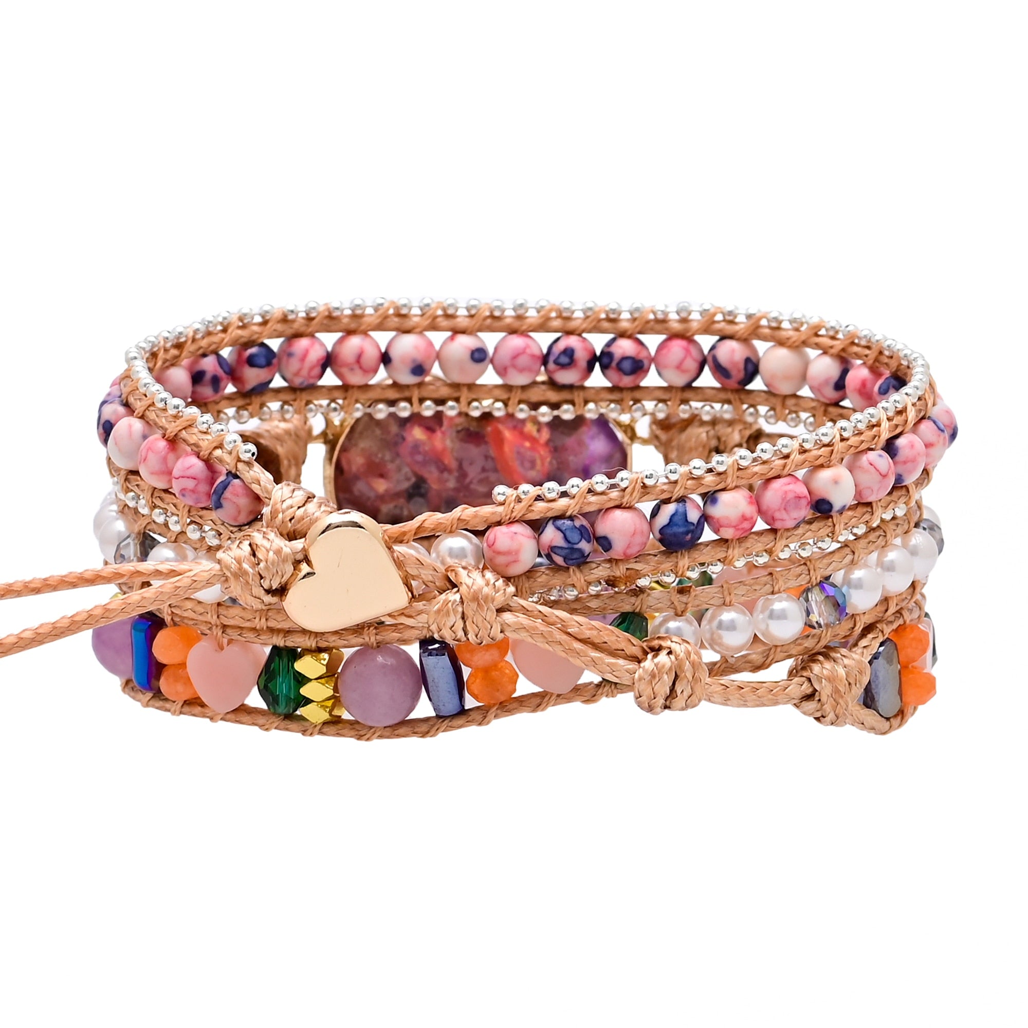 Lila Hjärta Calcite Wrap Armband