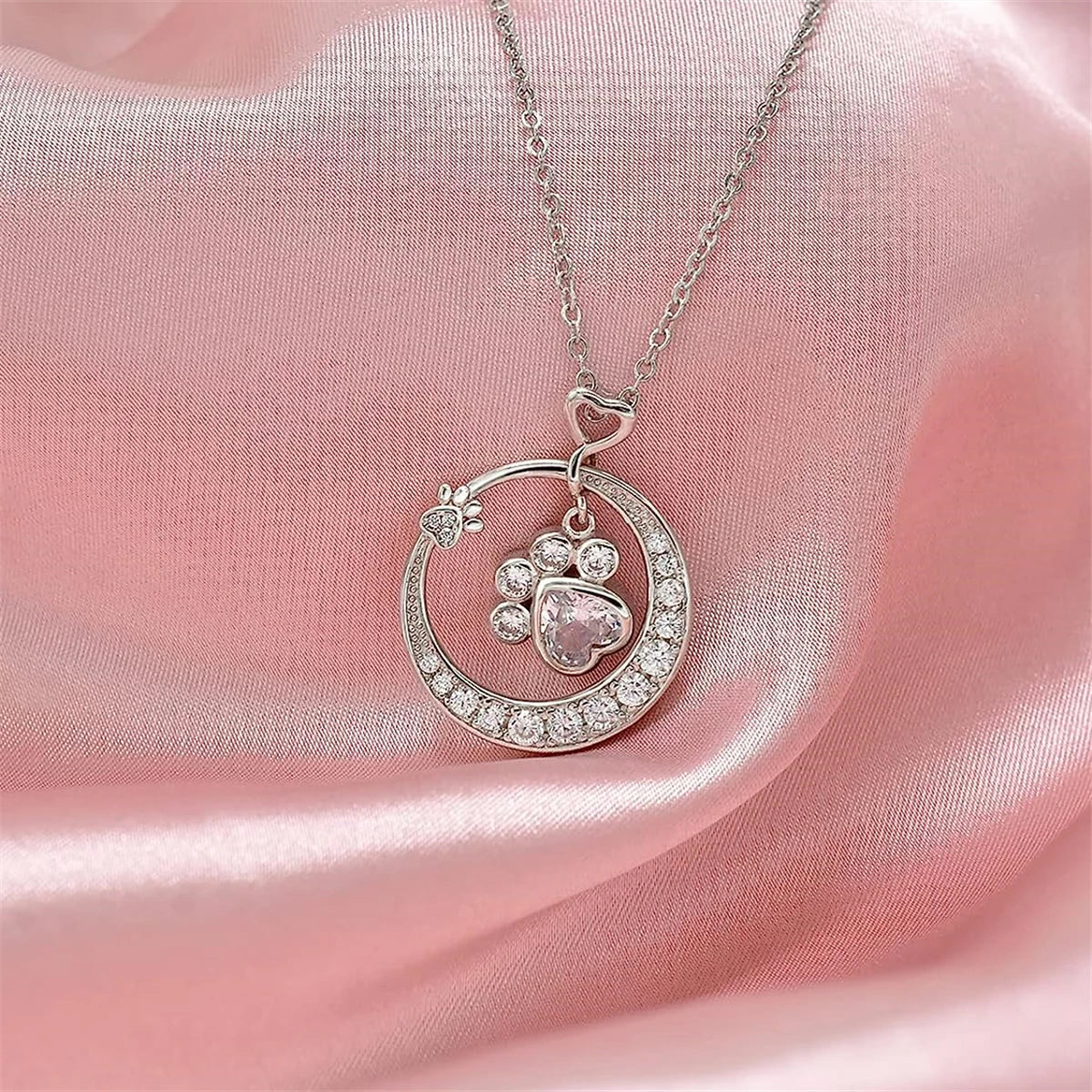 Söt Tassavtryck Halsband i 925 Sterling Silver med Kubisk Zirkonia
