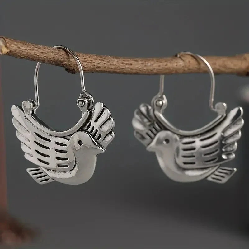 Boho Fågelinspirerade Hängörhängen – Silverfärgad