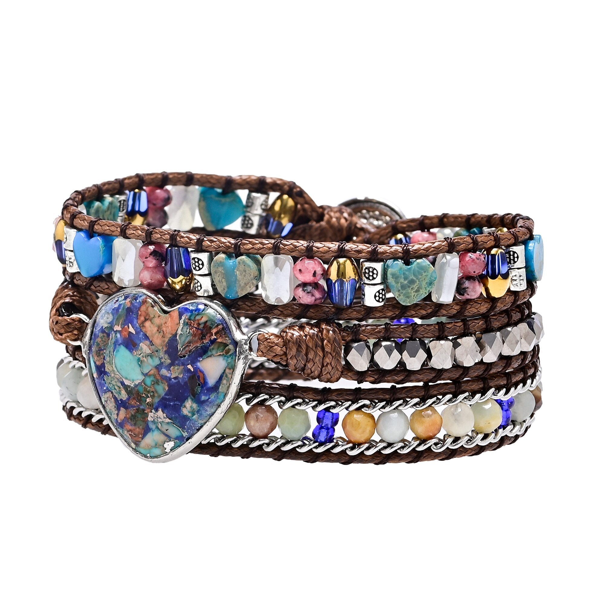 Blå Hjärta Kalksten & Amazonit Armband