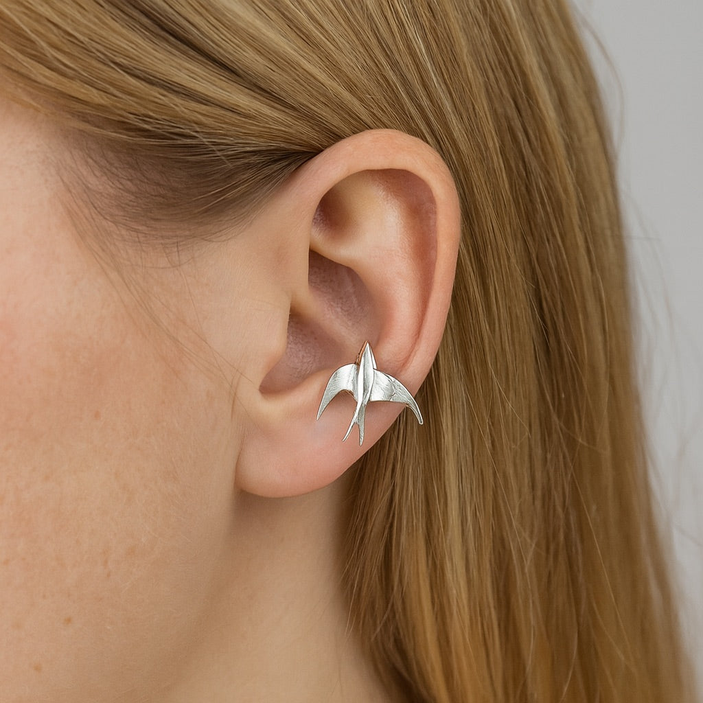 Vackra Silver Svala Fågel Clip-On Örhängen