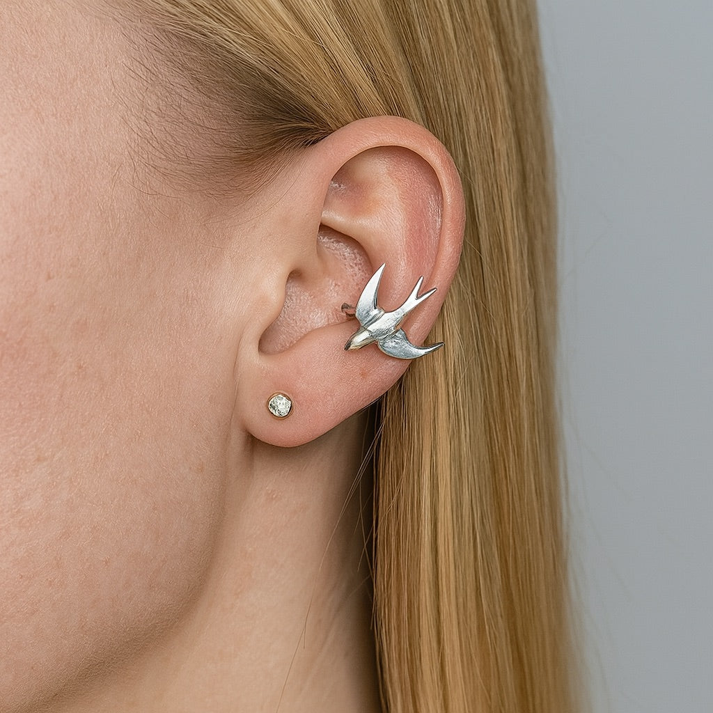 Vackra Silver Svala Fågel Clip-On Örhängen