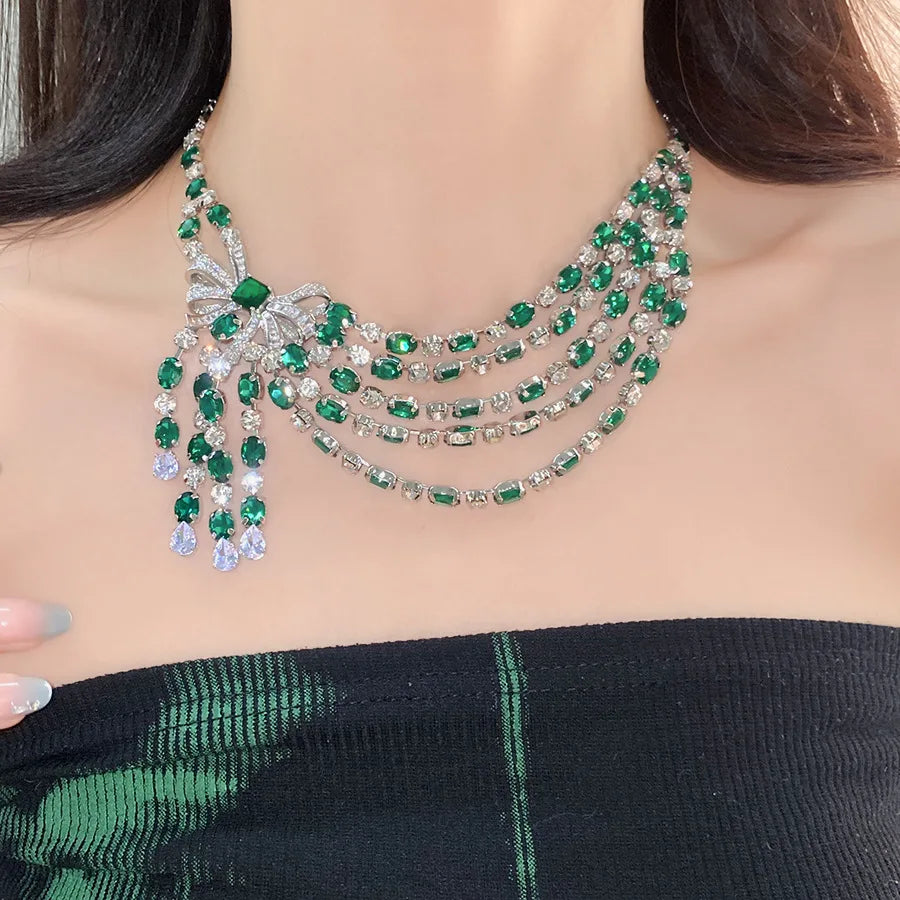 Vintage Båg Diamant Hängsmycke Halsband