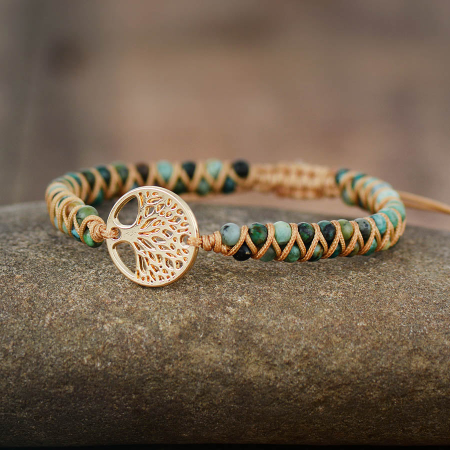 Afrikansk Turkos & Livets Träd Armband