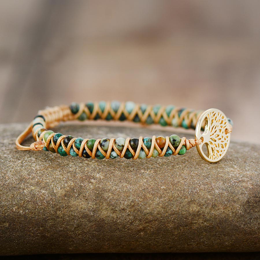 Afrikansk Turkos & Livets Träd Armband