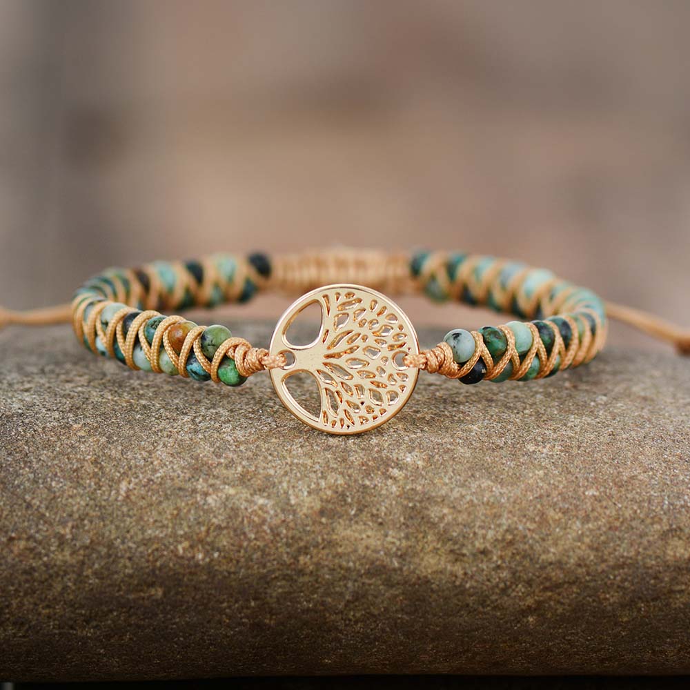 Afrikansk Turkos & Livets Träd Armband