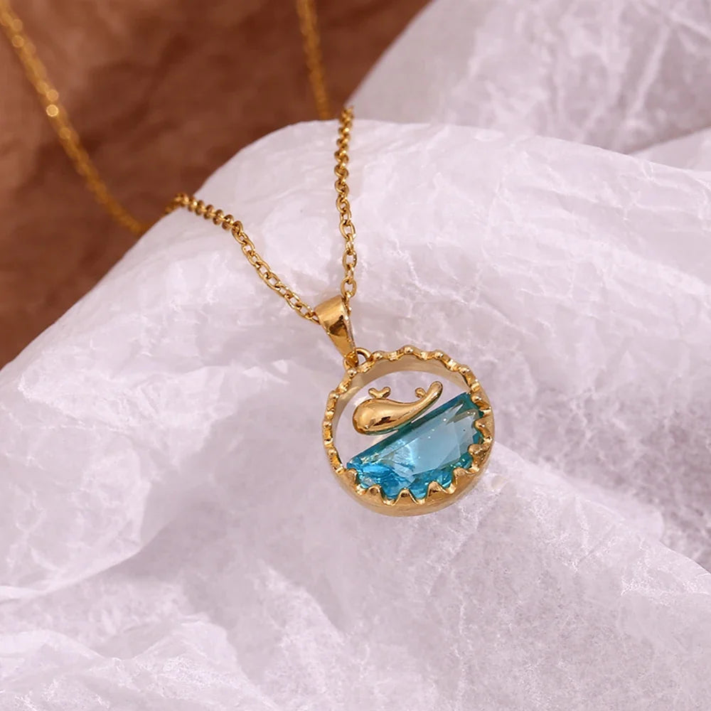 Blå Havsvallpendant Halsband