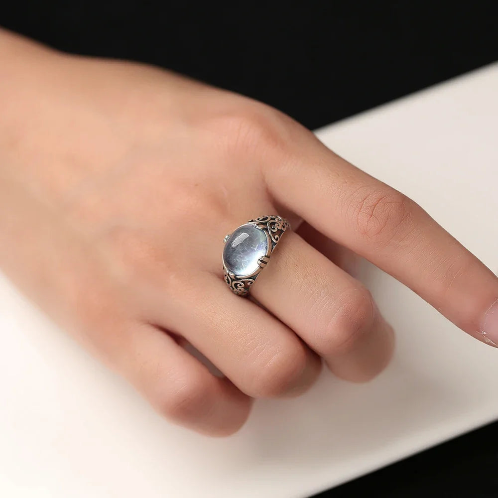 Vintagering i sterlingsilver med akvamarin