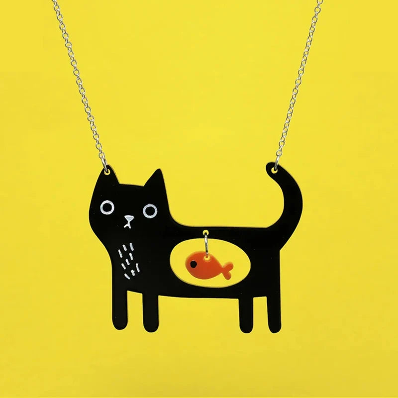 Fantasifull Katt & Fisk Akryl Hänge Halsband