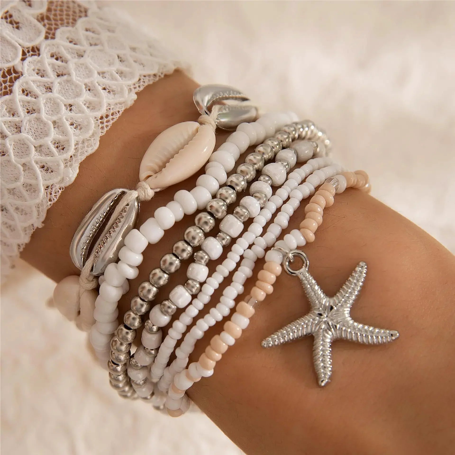 Bohemisk Snäckstrand Armband Set