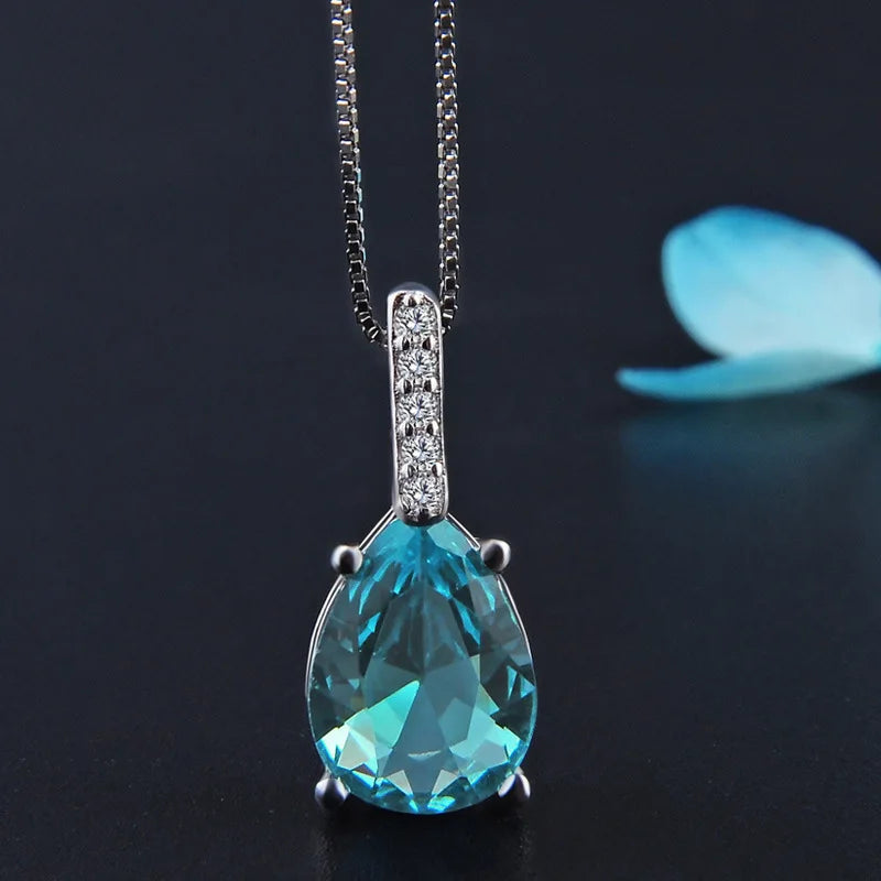 Sterling Silver Vattendroppe Blå Hängande Halsband