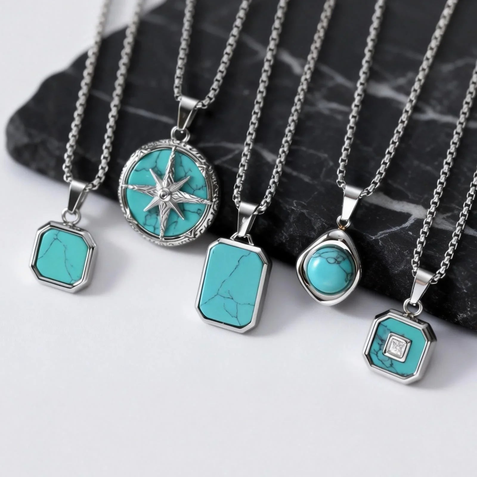 Turkos Sten Hänge Halsband Set
