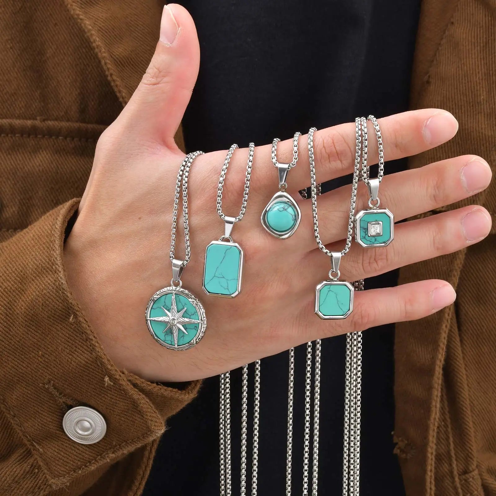 Turkos Sten Hänge Halsband Set