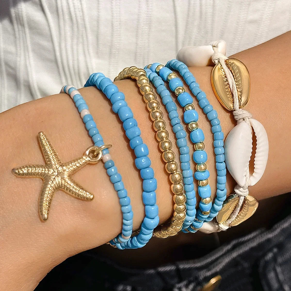 Bohemisk Snäckstrand Armband Set