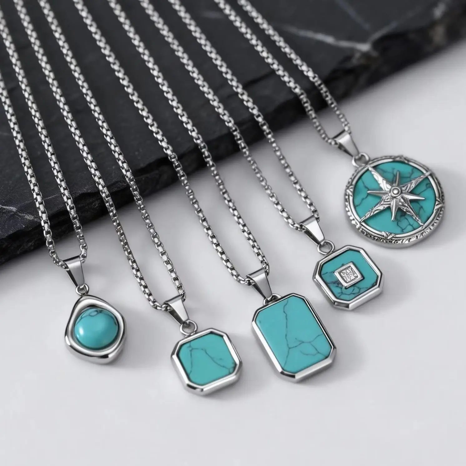 Turkos Sten Hänge Halsband Set
