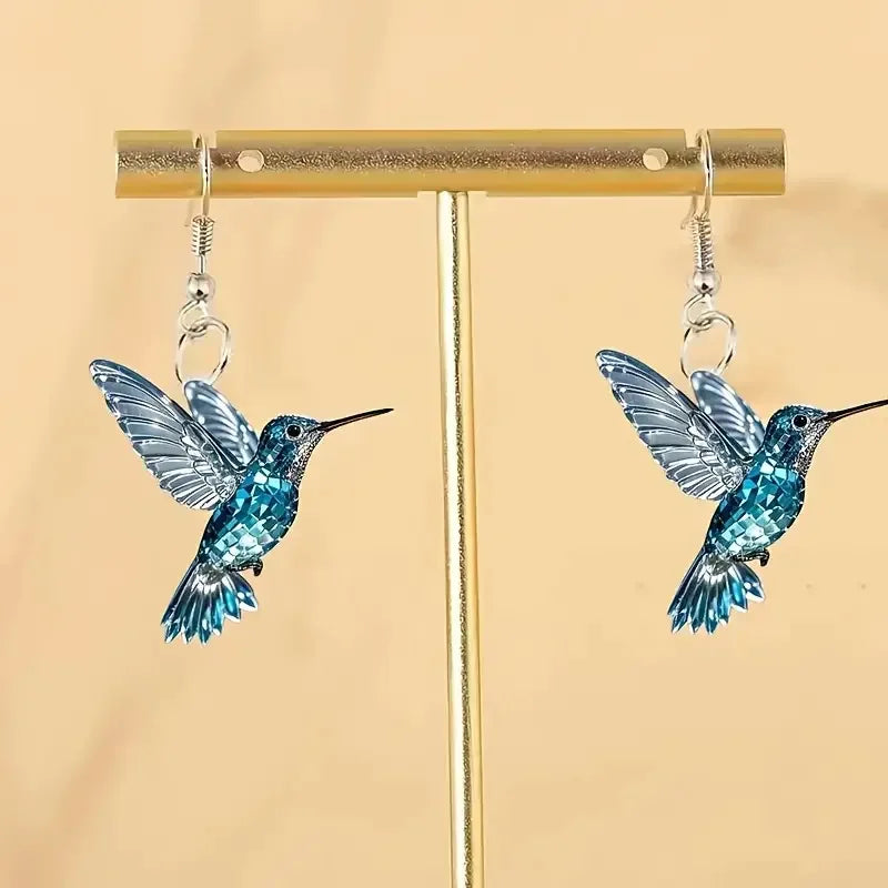 Blå Kristall Kolibri Örhängen