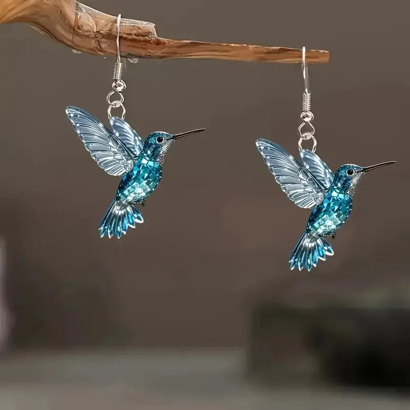 Blå Kristall Kolibri Örhängen