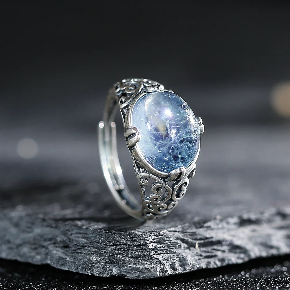 Vintagering i sterlingsilver med akvamarin