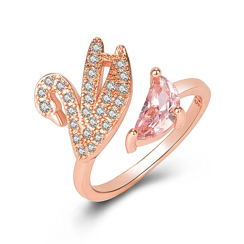 Ring med svan i kristall – justerbar i roséguld