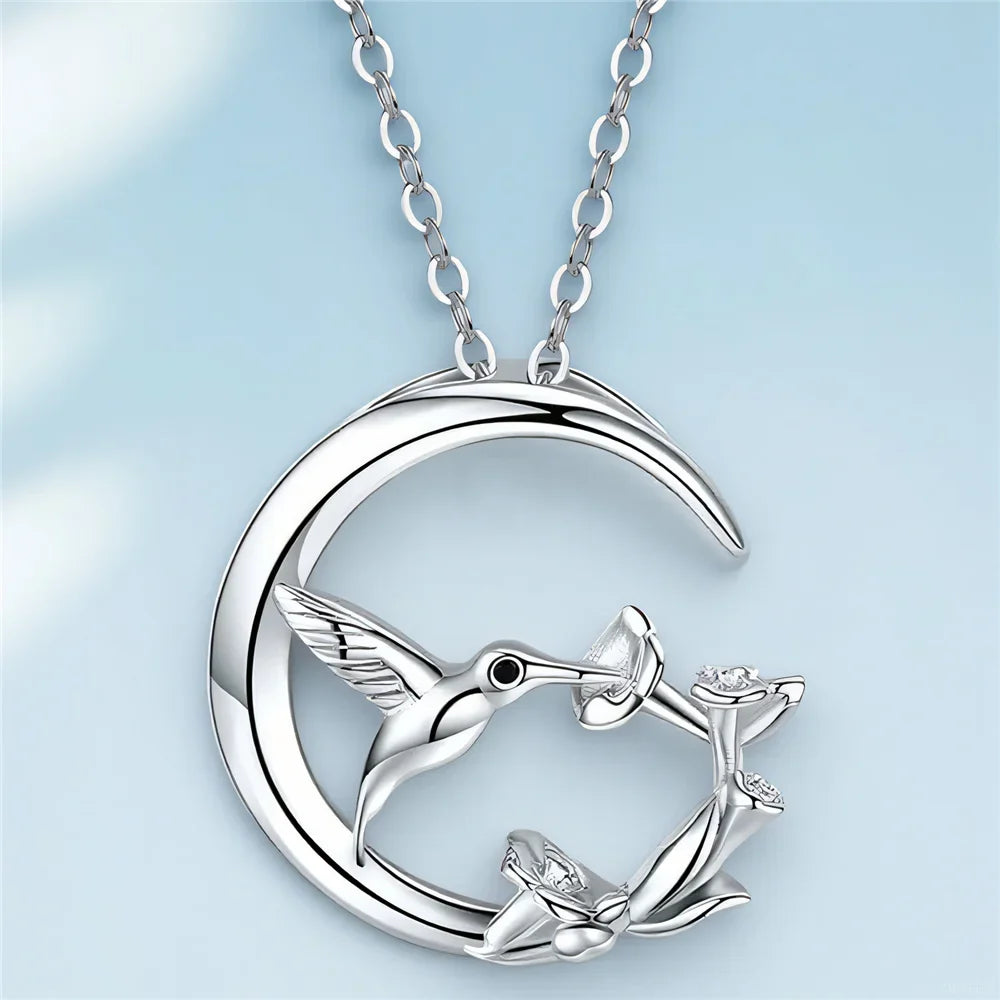 Månfågel Vintage Silver Hänge Halsband