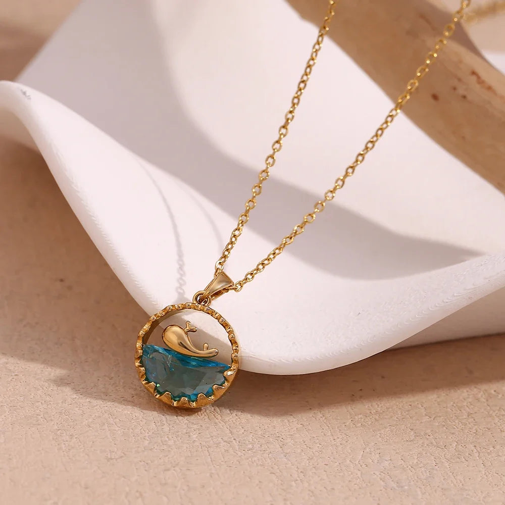Blå Havsvallpendant Halsband