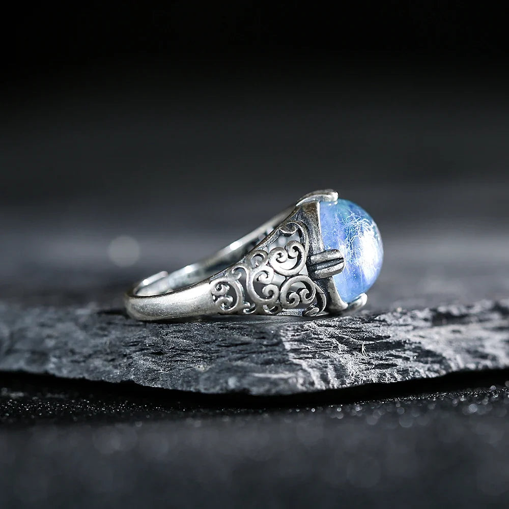 Vintagering i sterlingsilver med akvamarin