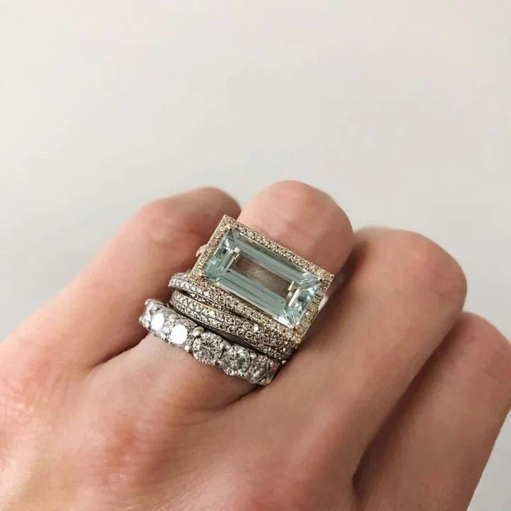 Silverringset i vintagestil med turkost glas