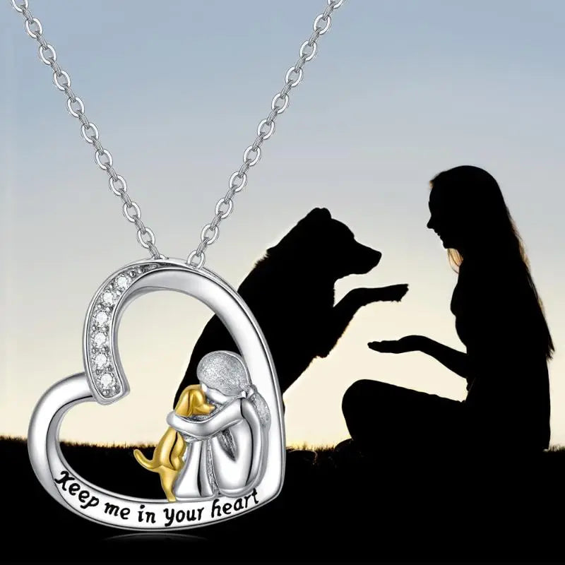 925 Sterling Silver Halsband – Hjärta & Hunddesign med Zirkonia