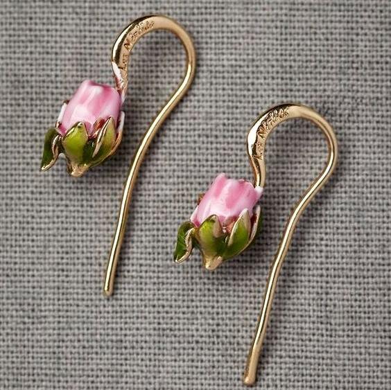 Vintage Hängande Rosa Guldörhängen