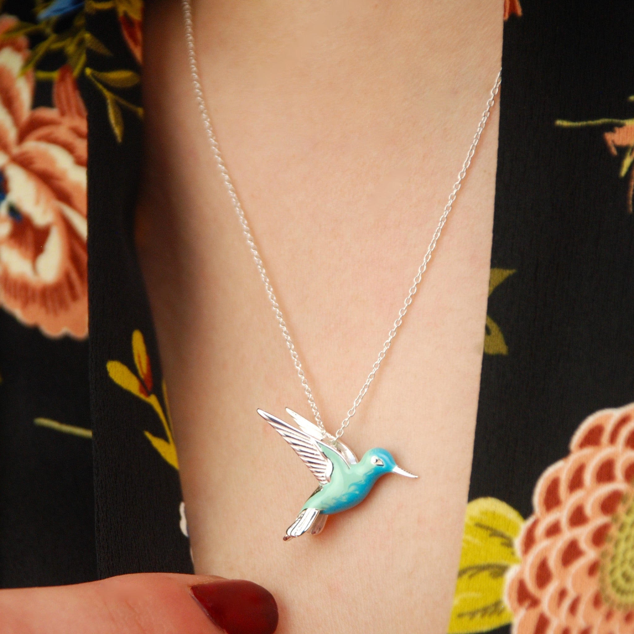 Sterling Silver Emaljhummingbirdhalsband