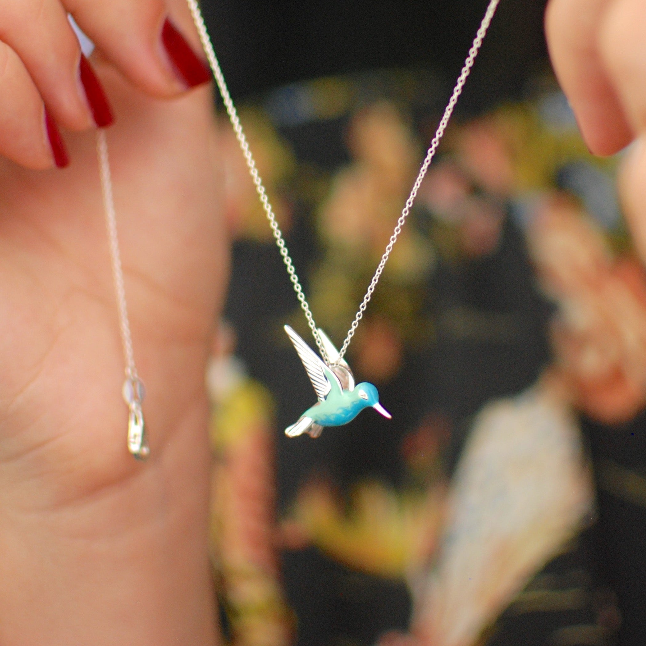 Sterling Silver Emaljhummingbirdhalsband