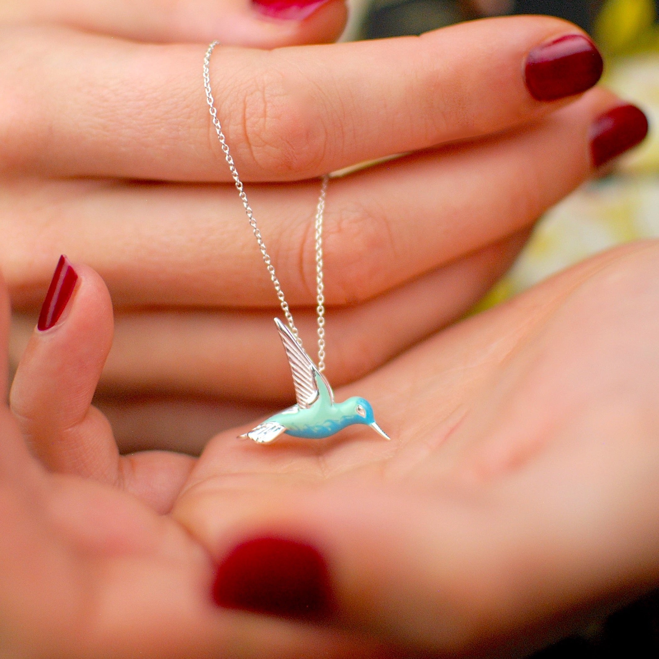 Sterling Silver Emaljhummingbirdhalsband