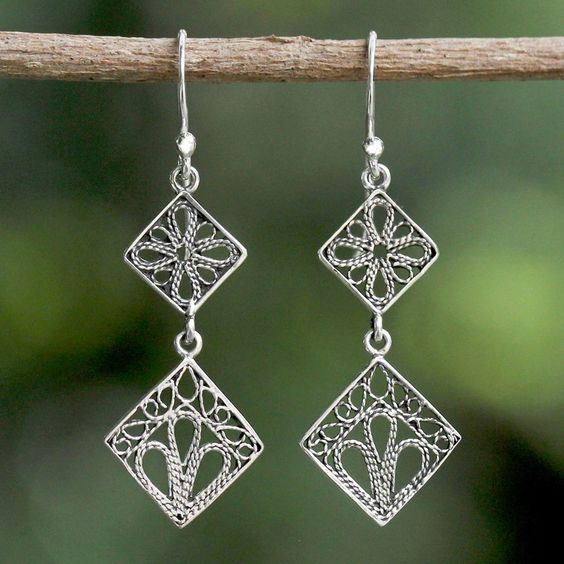 Vintage Hängande Mandala Silverörhängen