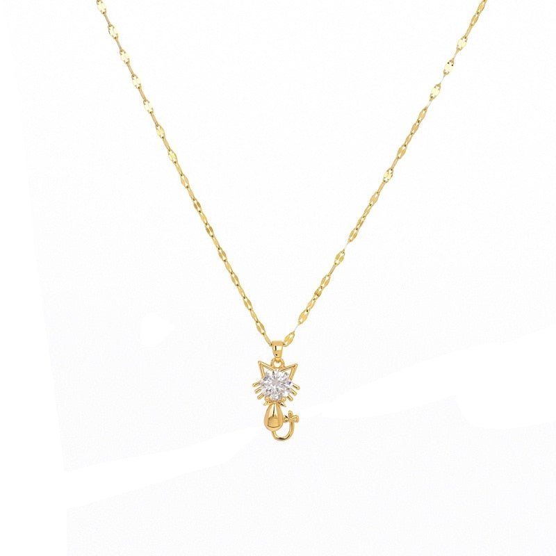 Guldpläterad katt halsband med zirkon