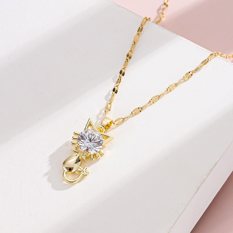 Guldpläterad katt halsband med zirkon