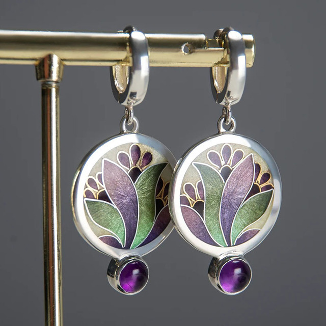 Bohoörhängen med Lila Kristaller i Sterlingsilver