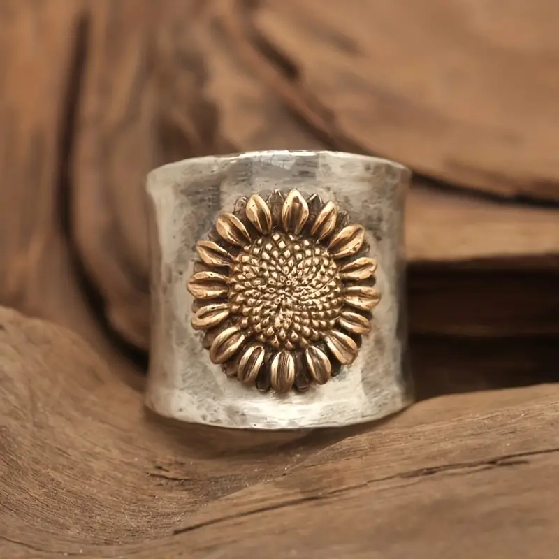 Silverring i vintagestil med solros