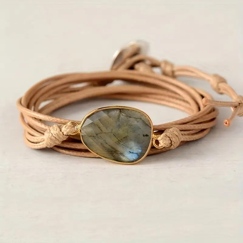 Vintage Läder Sten Armband