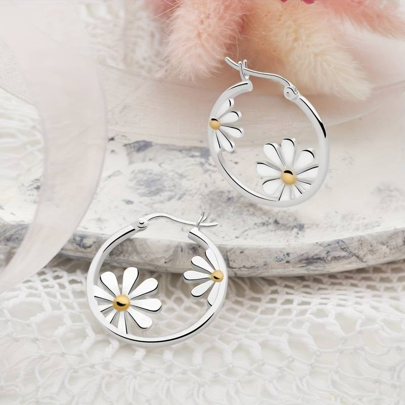 Vintage Rund Daisy Silverörhängen