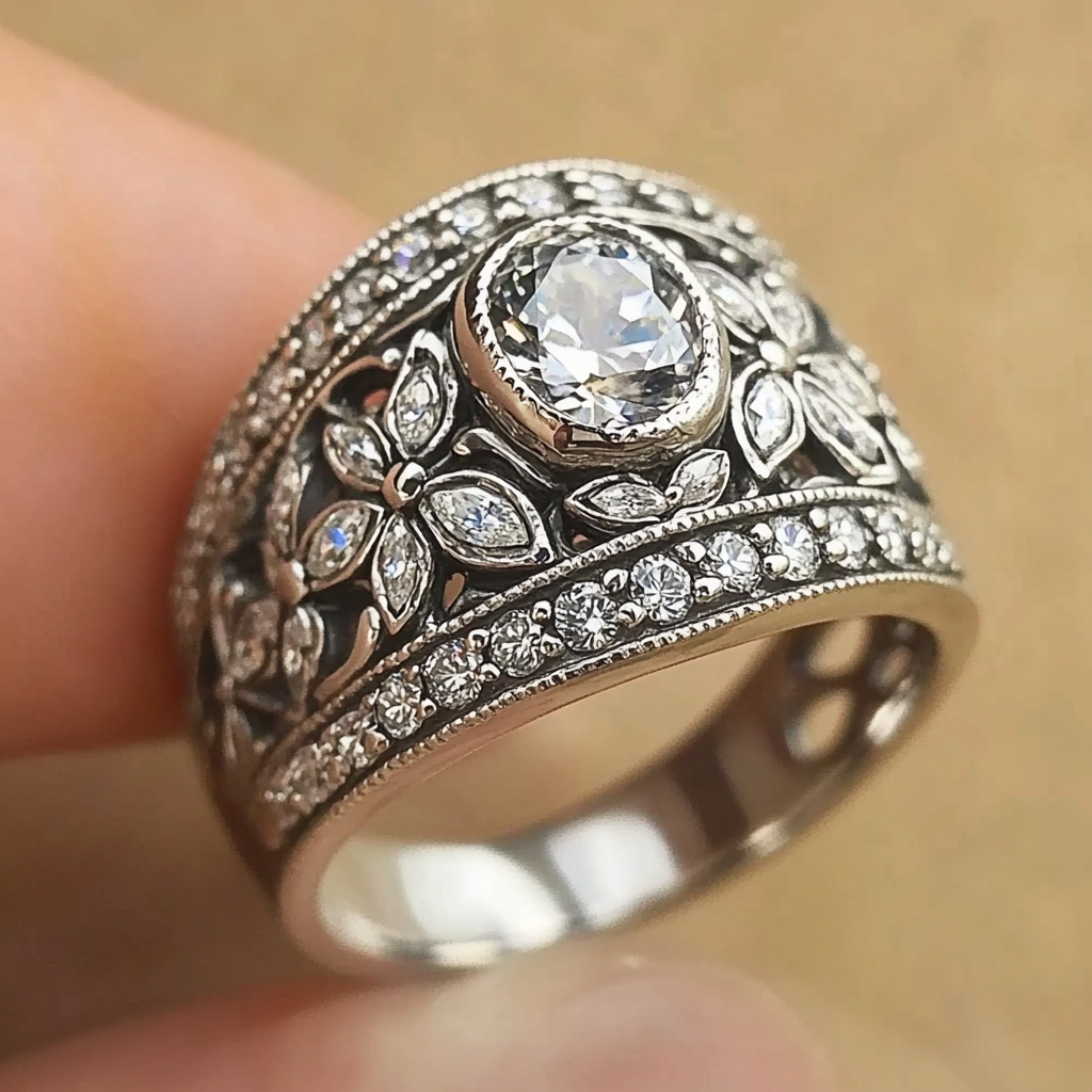 Blank silverring i vintagestil