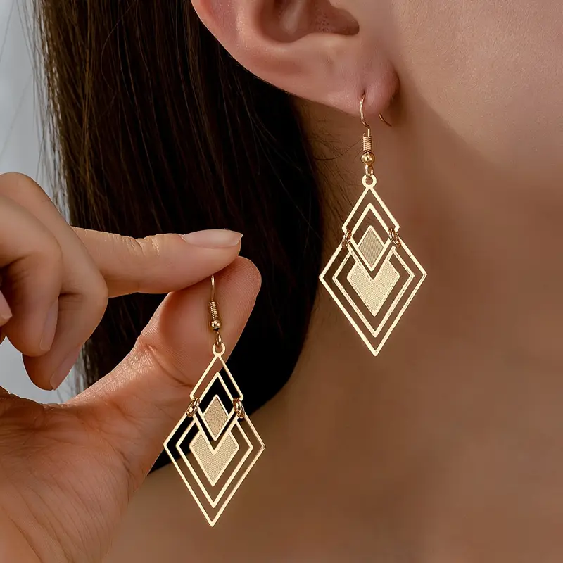 Vintage Hålig Guld Geometriska Örhängen