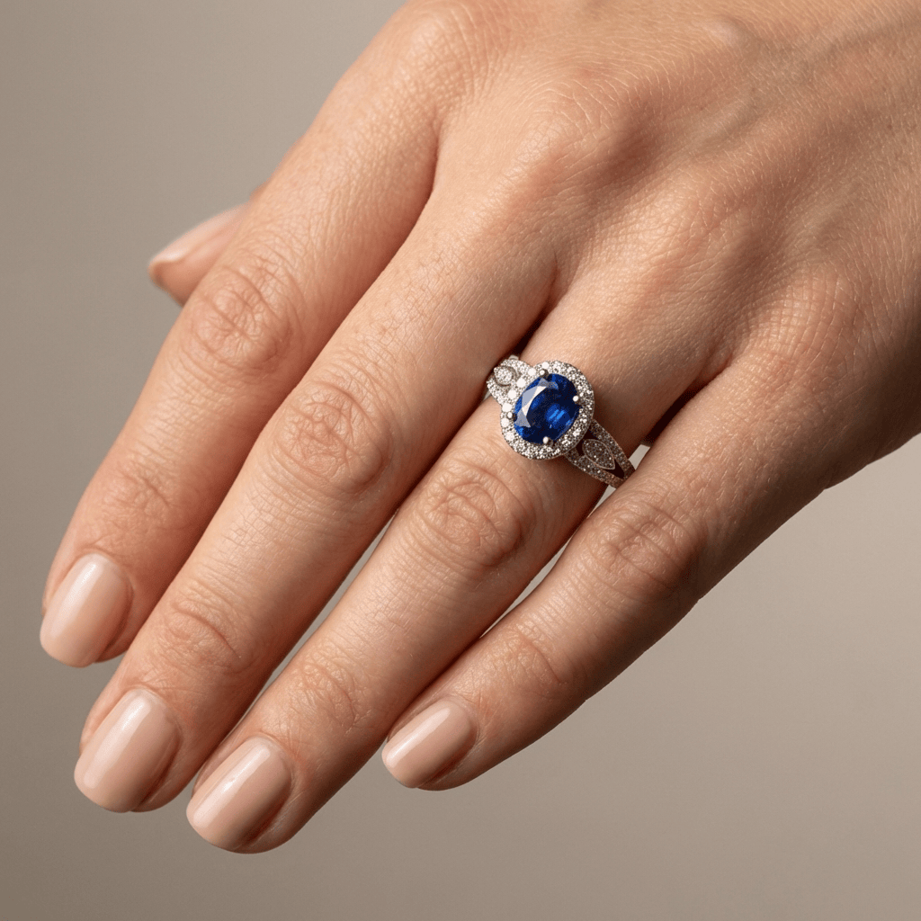 Vintagering med safirhalo