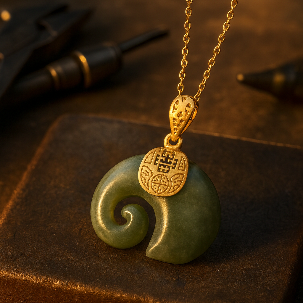 Hetian Jade Elefant Hänge Halsband – 18K Guldpläterad Kedja för Kvinnor