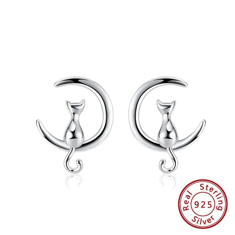 Måne & Katt Sterling Silver Stud Kattörhängen