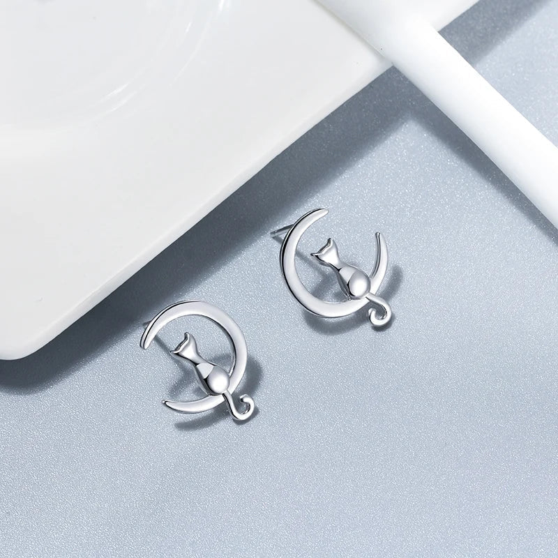 Måne & Katt Sterling Silver Stud Kattörhängen
